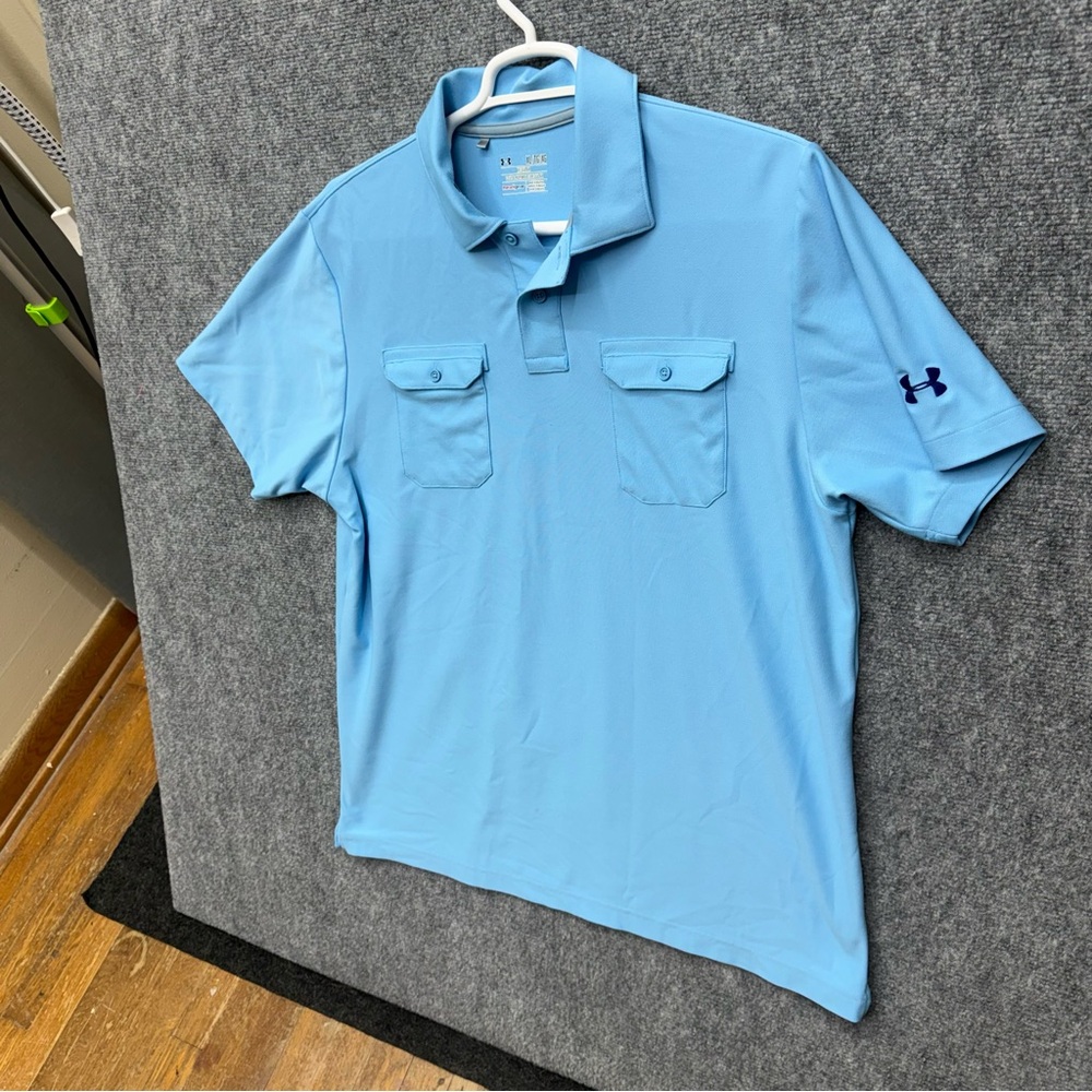 Under Armour Heatgear blue golf polo double chest pocket Men's size XL - Picture 8 of 12